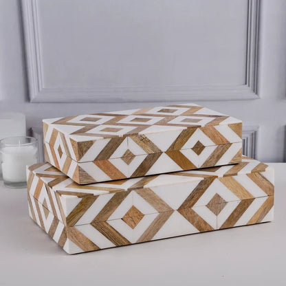 Handmade Marquet Array Resin & Wood Inlay Storage Box - 8 Sizes