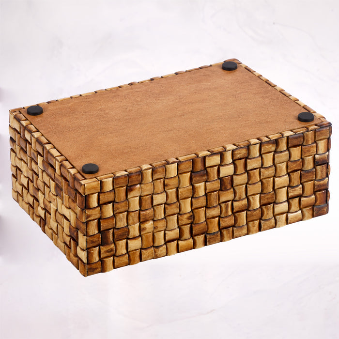 Mekong Chai Bone Inlay Decorative Box | Natural Woven Design |12x8x5 & 9x6x3.5