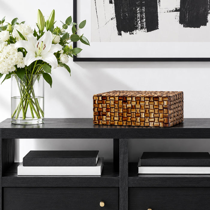 Mekong Chai Bone Inlay Decorative Box | Natural Woven Design |12x8x5 & 9x6x3.5