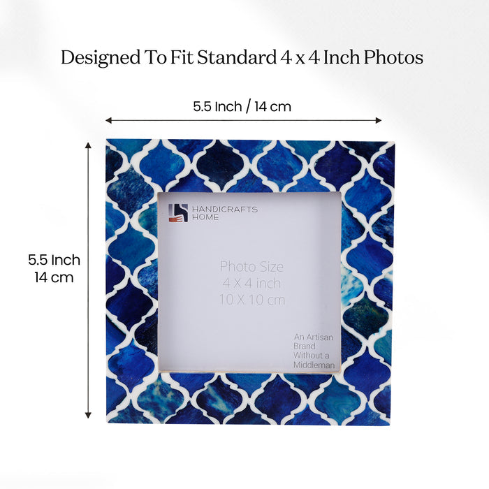 Moroccan Bone & Resin Mini Accent Frame | 4x4 Blue & White