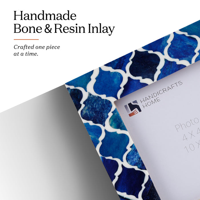 Moroccan Bone & Resin Mini Accent Frame | 4x4 Blue & White