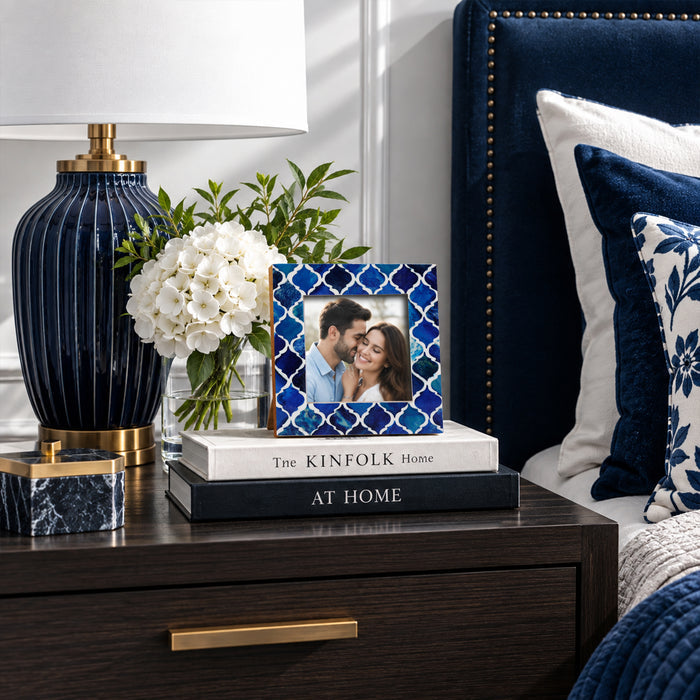 Moroccan Bone & Resin Mini Accent Frame | 4x4 Blue & White