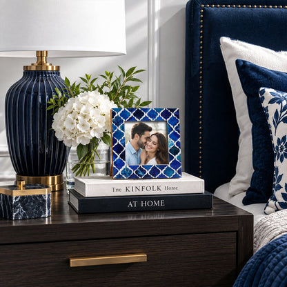 Moroccan Bone & Resin Mini Accent Frame | 4x4 Blue & White