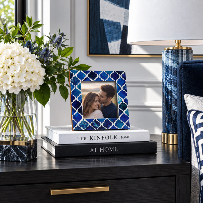 Moroccan Bone & Resin Mini Accent Frame | 4x4 Blue & White