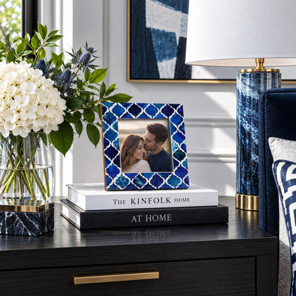 Moroccan Bone & Resin Mini Accent Frame | 4x4 Blue & White