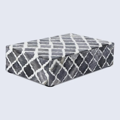 Handmade Moroccan Grey & White Resin & Bone Inlay Decorative Storage Box — (7 Sizes