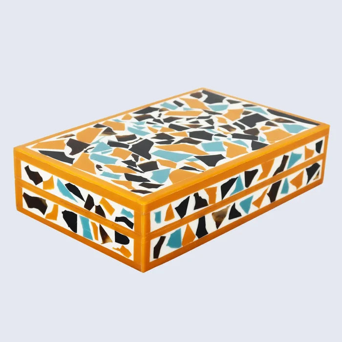Handmade Mosaic gold pattern Resin Inlay decorative boxes in 7 Sizes, for jewelry and keepsake storage