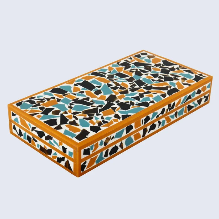 Handmade Mosaic gold pattern Resin Inlay decorative boxes in 7 Sizes, for jewelry and keepsake storage