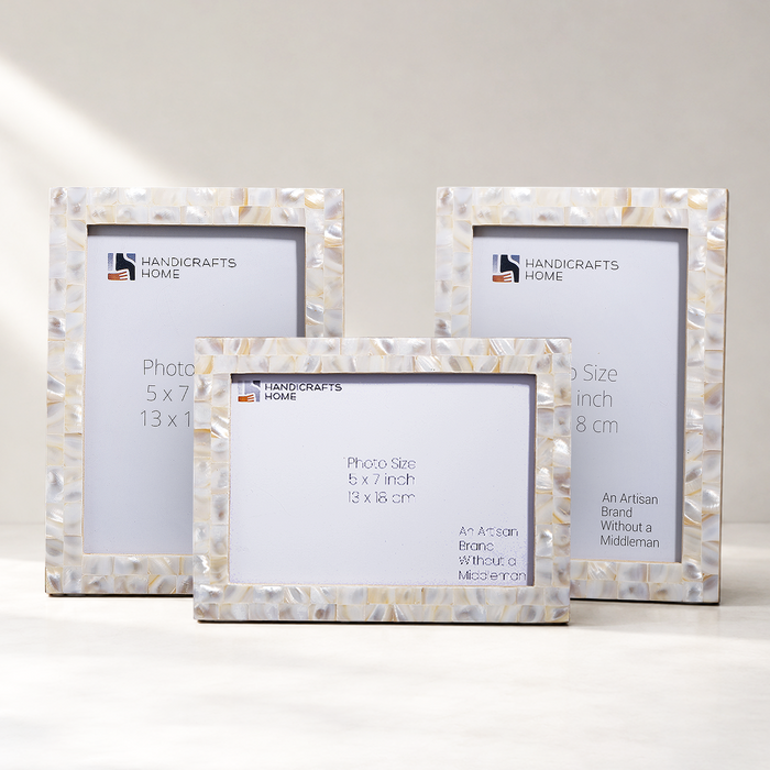 Handmade Mother of Pearl Picture Frame - Mother of Pearl Collection - Fits 5x7 Photos, for tabletop or wall display