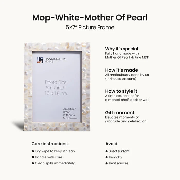 Mother of Pearl Picture Frame Set of 3 | Mother of Pearl Collection | Fits 5x7 Photos
