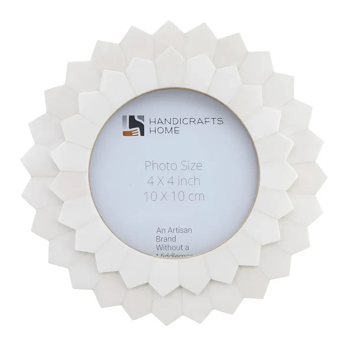 Handmade Palace Radiance Bone Inlay Round Picture Frame - 4x4, for tabletop or wall display