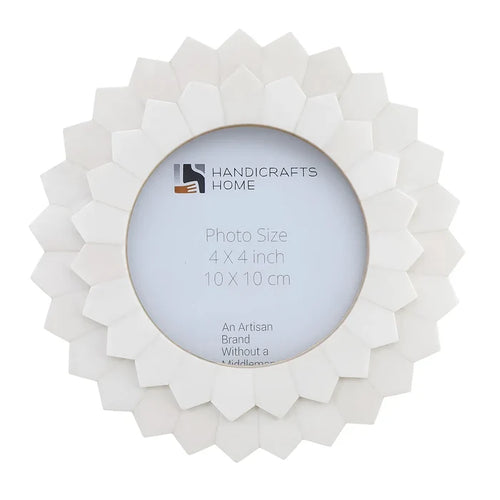 Handmade Palace Radiance Bone Inlay Round Picture Frame - 4x4, for tabletop or wall display