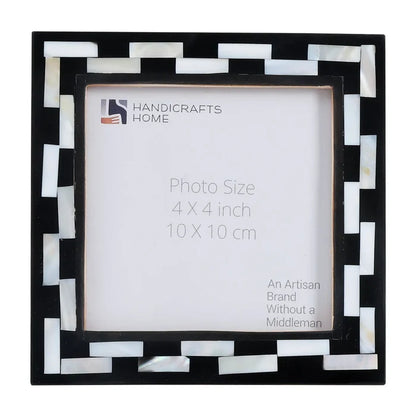 Handmade Pearlescent MOP & Resin Picture Frame - Black 4x4 Square, for tabletop or wall display