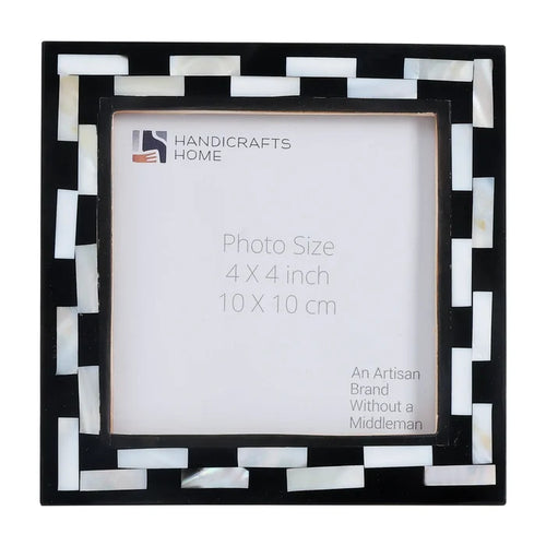 Handmade Pearlescent MOP & Resin Picture Frame - Black 4x4 Square, for tabletop or wall display