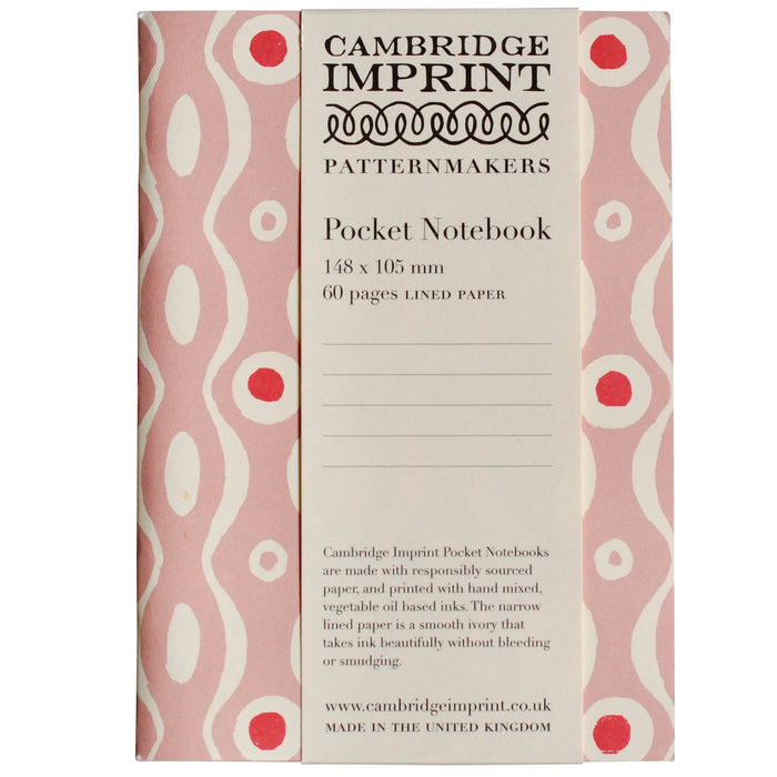 Cambridge Imprint pocket notebook with pink and white pattern on a white background