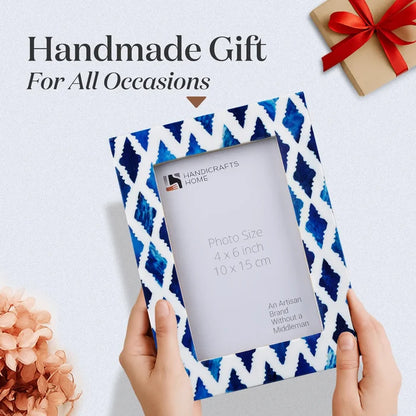 photo frame indigo pattern white blue 4x6 inch