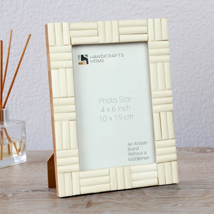 Handmade Picture Frame Brick Pattern Collection Bone Inlay White – 4x6 & 5x7", for tabletop or wall display