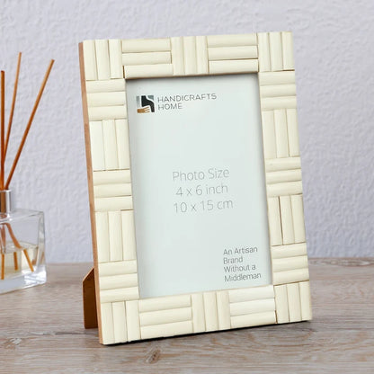 Handmade Picture Frame Brick Pattern Collection Bone Inlay White – 4x6 & 5x7", for tabletop or wall display
