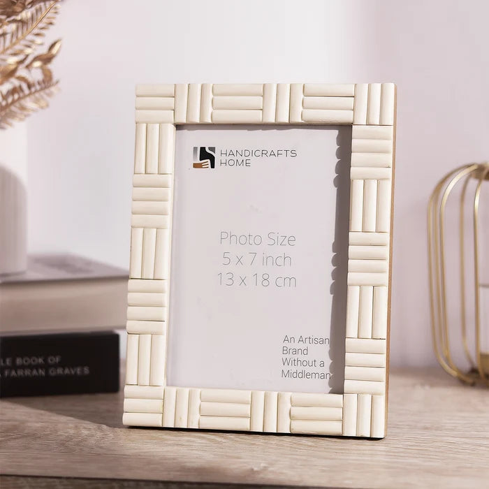 Handmade Picture Frame Brick Pattern Collection Bone Inlay White – 4x6 & 5x7", for tabletop or wall display
