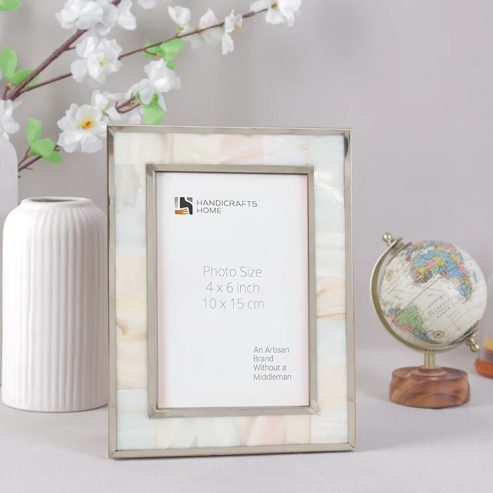 Handmade Picture Frame Camelot Maiden Collection Brass & Resin Inlay Gold & White – 4x6", for tabletop or wall display
