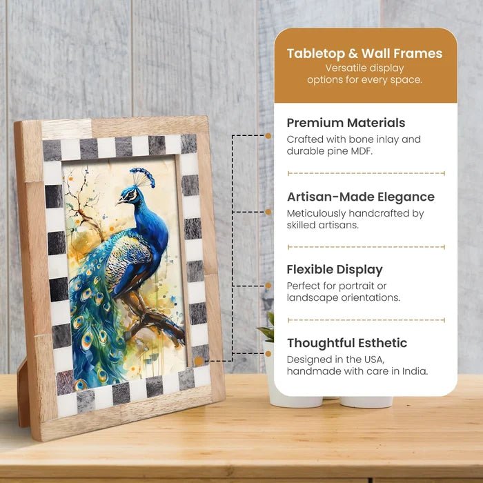 Picture Frame Checkered Collection Bone Inlay Grey & White – 4x6 & 5x7"