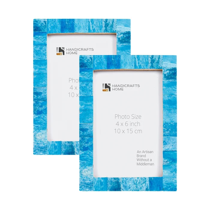 Handmade Picture Frame Classic Collection Bone Inlay Turquoise – 3 Sizes, for tabletop or wall display