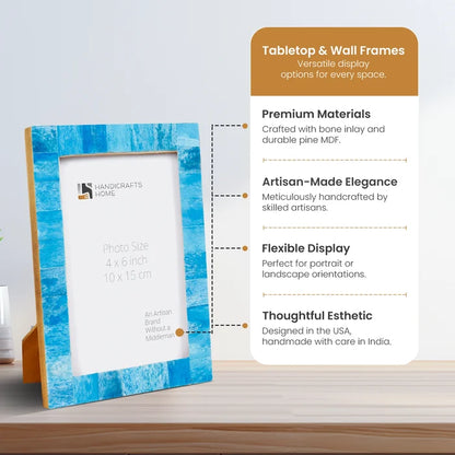 Handmade Picture Frame Classic Collection Bone Inlay Turquoise – 3 Sizes, for tabletop or wall display