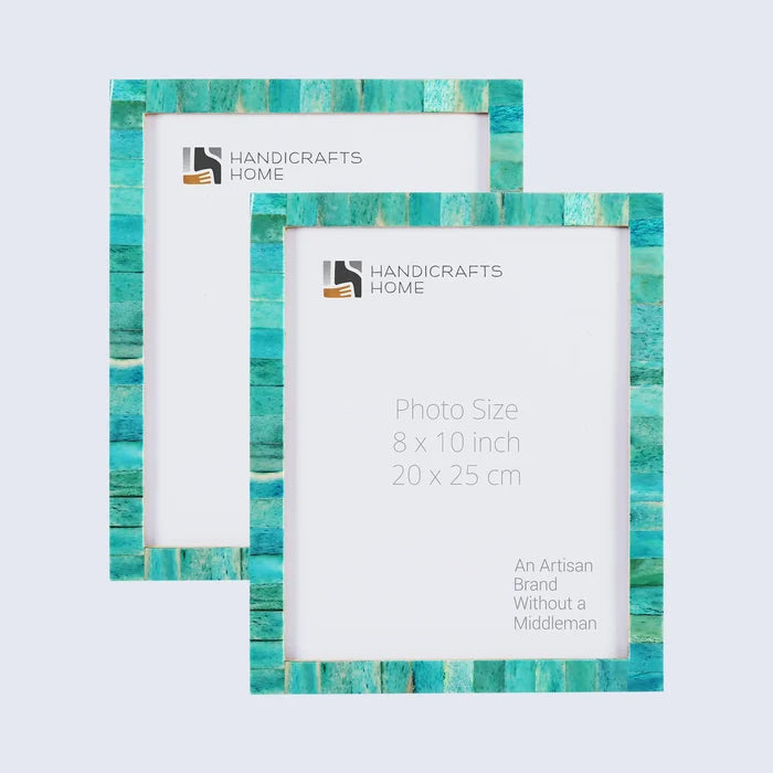 Handmade Picture Frame Classic Pattern Collection Bone Inlay Green – x6 & 5x7, for tabletop or wall display