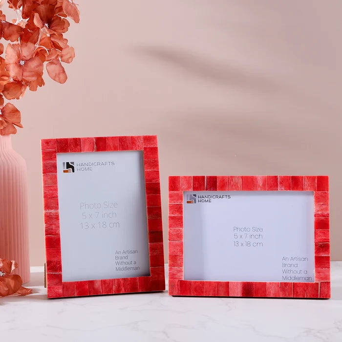 Handmade Red Picture Frames - Classic Bone Inlay - 4x6 5x7 8x10, for tabletop or wall display