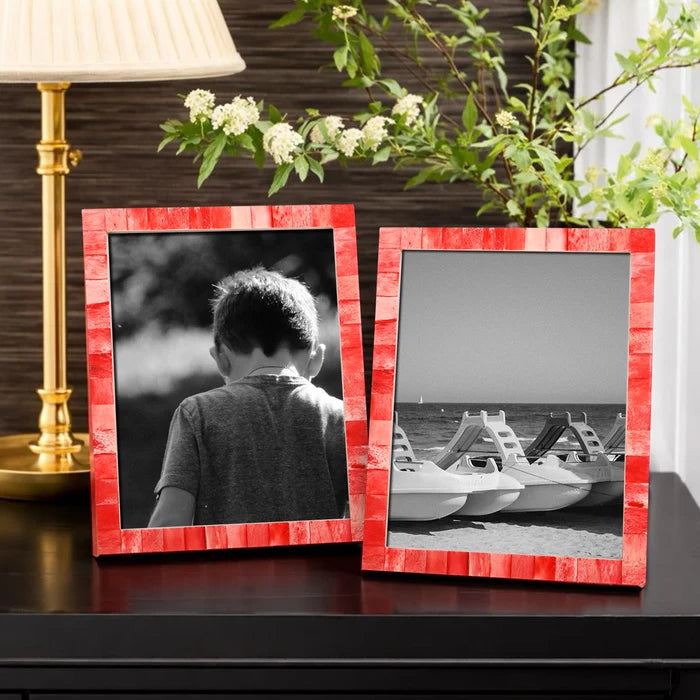 Handmade Red Picture Frames - Classic Bone Inlay - 4x6 5x7 8x10, for tabletop or wall display