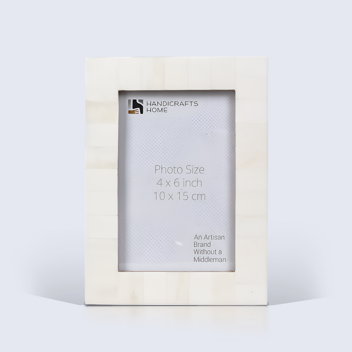 Handmade Picture Frame Classic Pattern Collection Bone Inlay White – 3 Sizes, for tabletop or wall display