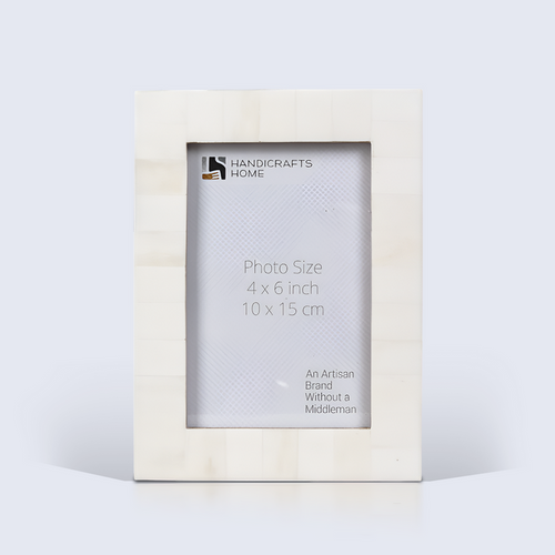 Handmade Picture Frame Classic Pattern Collection Bone Inlay White – 3 Sizes, for tabletop or wall display