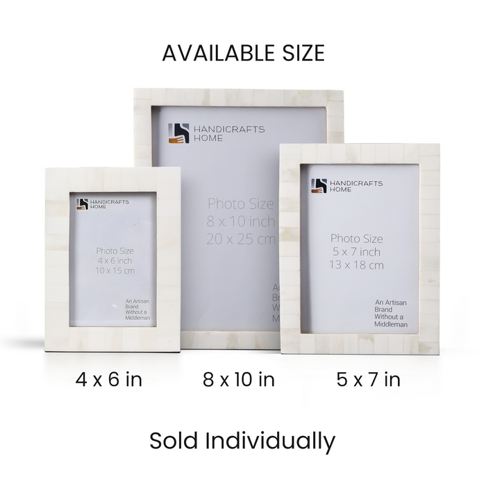 Handmade Picture Frame Classic Pattern Collection Bone Inlay White – 3 Sizes, for tabletop or wall display