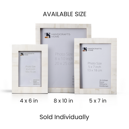 Handmade Picture Frame Classic Pattern Collection Bone Inlay White – 3 Sizes, for tabletop or wall display