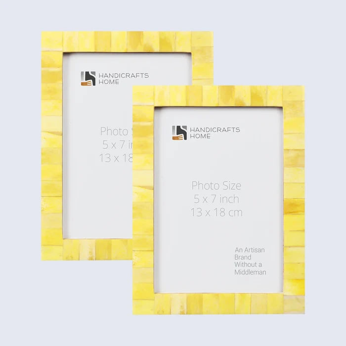 Handmade Picture Frame Classic Pattern Collection Bone Inlay Yellow – 3 sizes, for tabletop or wall display