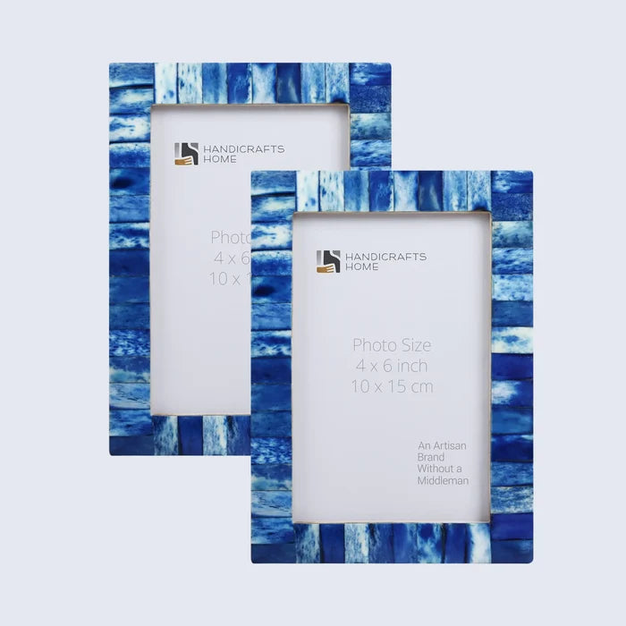 Handmade Picture Frame Classic Pattern Collection Resin Inlay Blue – 3 Sizes, for tabletop or wall display