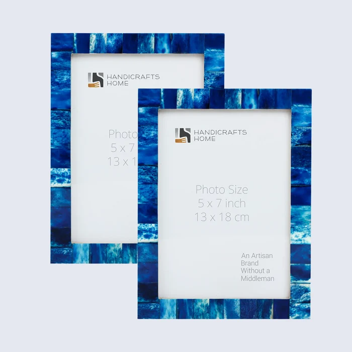 Handmade Picture Frame Classic Pattern Collection Resin Inlay Blue – 3 Sizes, for tabletop or wall display