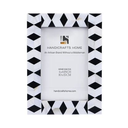Picture Frame Diamond Mosaic Collection Mother of Pearl & Resin Inlay Black & White – 4x6 & 5x7"