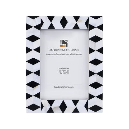 Picture Frame Diamond Mosaic Collection Mother of Pearl & Resin Inlay Black & White – 4x6 & 5x7"