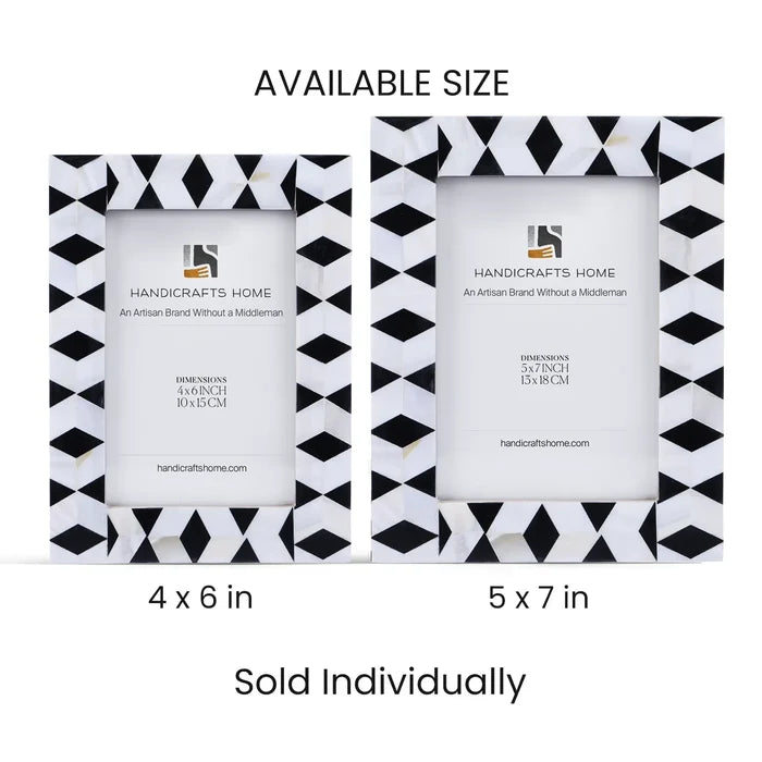 Picture Frame Diamond Mosaic Collection Mother of Pearl & Resin Inlay Black & White – 4x6 & 5x7"