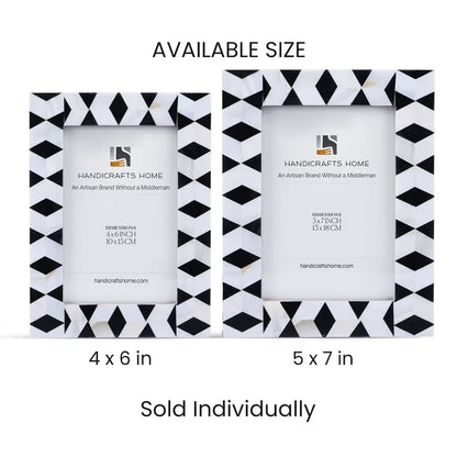 Picture Frame Diamond Mosaic Collection Mother of Pearl & Resin Inlay Black & White – 4x6 & 5x7"