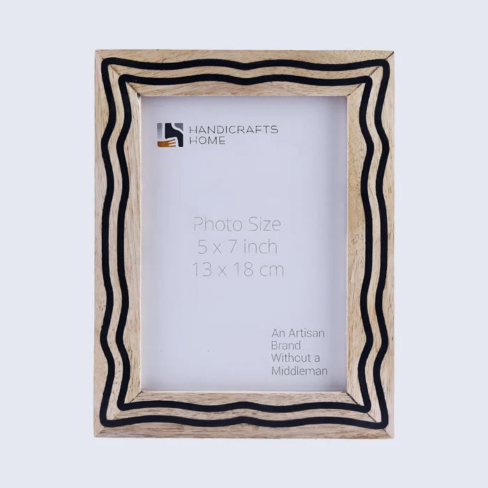 Handmade Picture Frame Flow Edge Collection Wood & Resin Inlay Natural & Black– 4x6 & 5x7", for tabletop or wall display