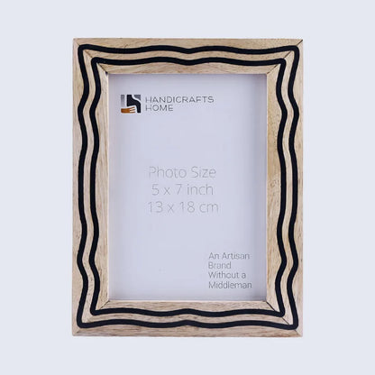 Handmade Picture Frame Flow Edge Collection Wood & Resin Inlay Natural & Black– 4x6 & 5x7", for tabletop or wall display