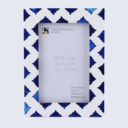 Picture Frame Indigo Pattern Collection Bone Resin Inlay White Blue 4x6