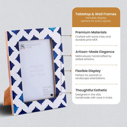 Picture Frame Indigo Pattern Collection Bone Resin Inlay White Blue 4x6