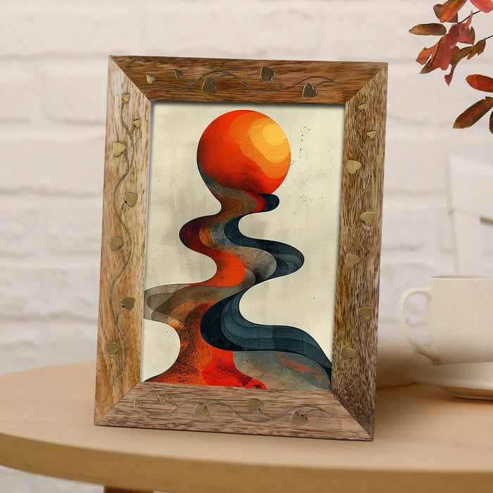 Handmade Picture Frame Liana Collection Brass & Wood Inlay Brown – 4x6 & 5x7", for tabletop or wall display
