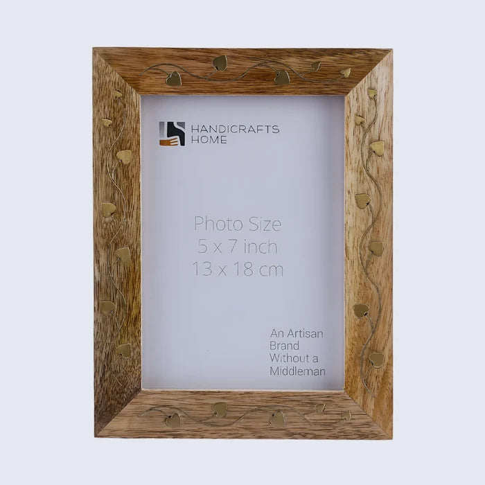 Handmade Picture Frame Liana Collection Brass & Wood Inlay Brown – 4x6 & 5x7", for tabletop or wall display