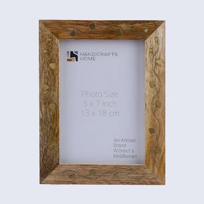 Handmade Picture Frame Liana Collection Brass & Wood Inlay Brown – 4x6 & 5x7", for tabletop or wall display