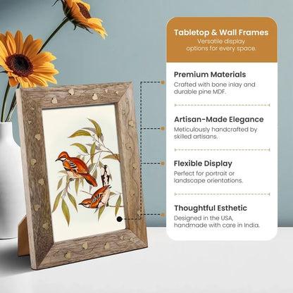 Picture Frame Liana Collection Brass & Wood Inlay Brown – 4x6 & 5x7"
