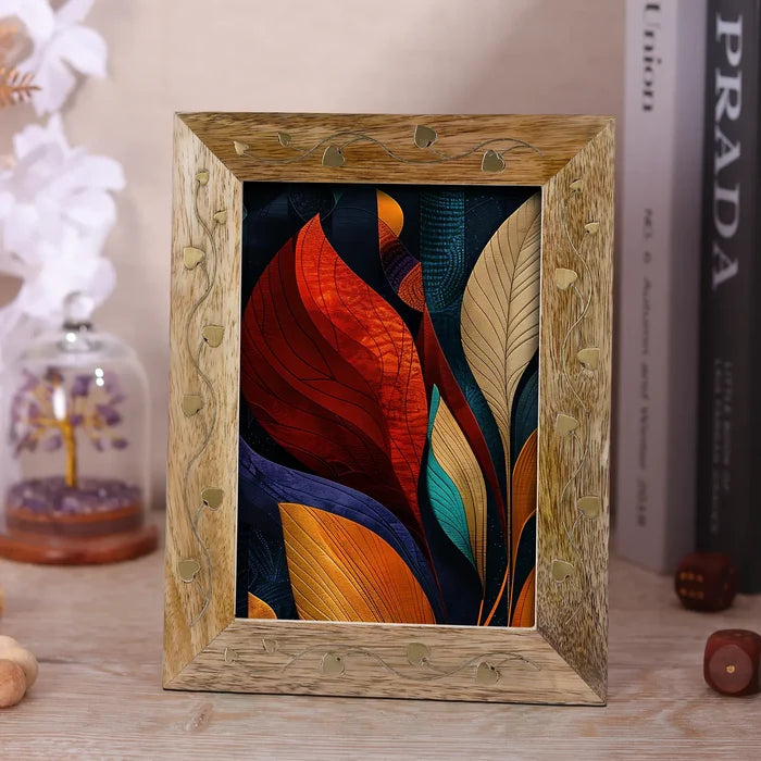 Picture Frame Liana Collection Brass & Wood Inlay Brown – 4x6 & 5x7"